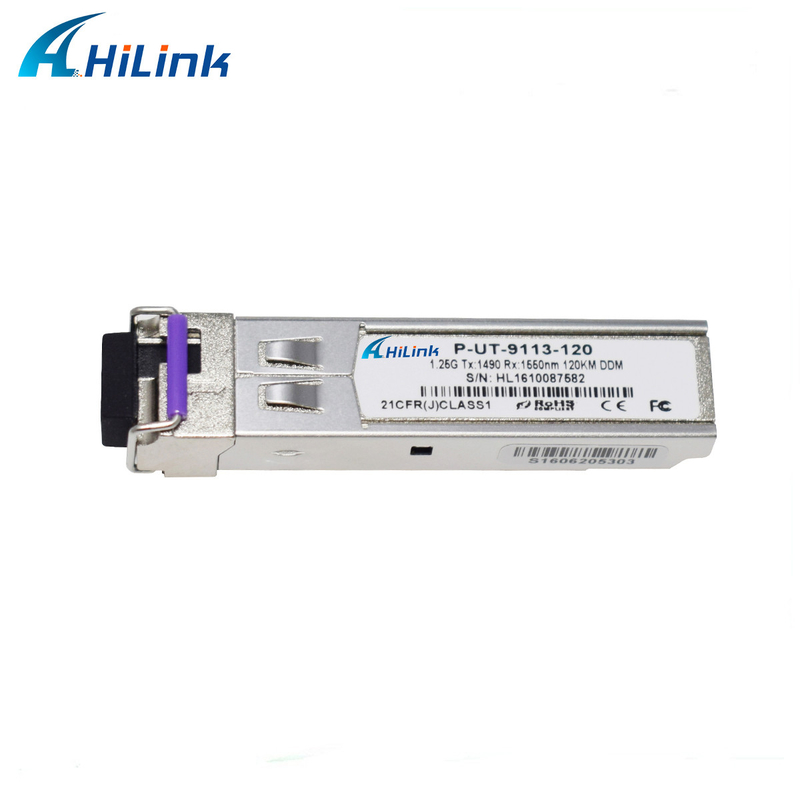 DOM del solo modo del módulo BIDI LC Conector RX1550nm del transmisor-receptor del gigabit 1.25GBASE el 120KM SFP+