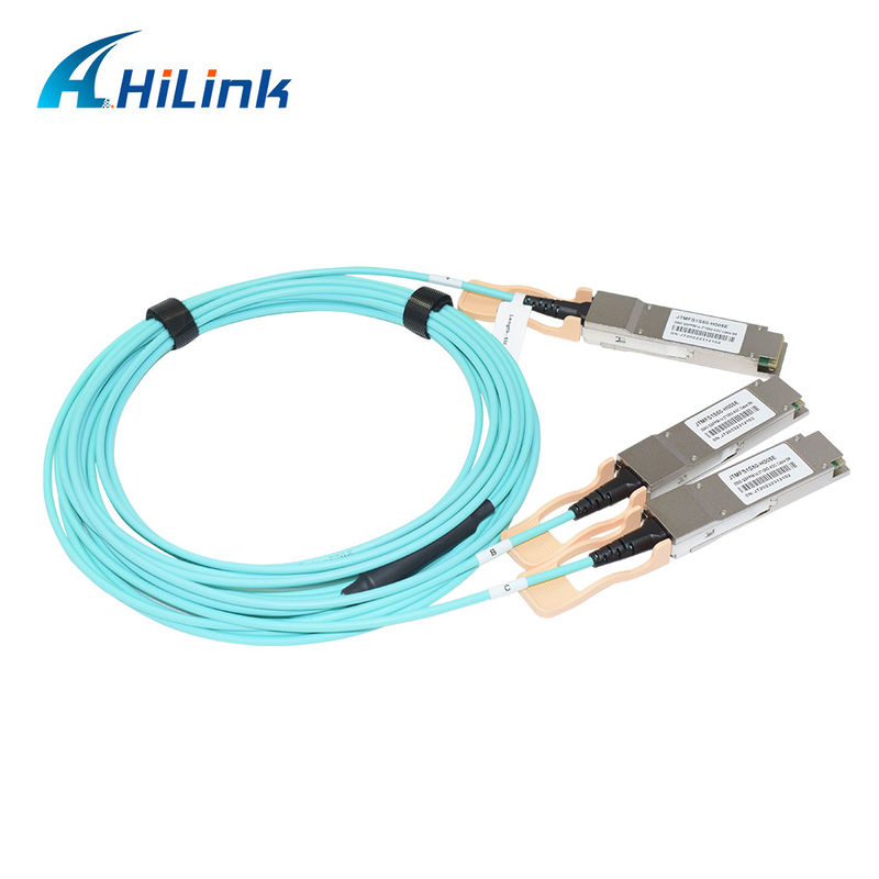 Solución de cable óptico activo (AOC) 200G QSFP56 a 2*QSFP28 2*100G certificado para transmisión de datos en temperaturas extremas