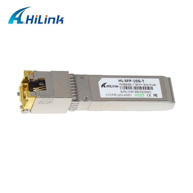 Transceptor SFP+ de velocidad de datos de 10G Hilink con distancia de 30M/80M y módulo de cobre 10GBASE-T compatible con RoHS